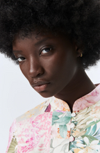Load image into Gallery viewer, Stand Collar Patchwork Floral Bow Sashes Shirtdress - Pretty Fashionation
