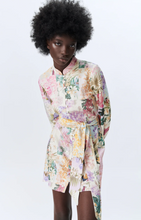 Load image into Gallery viewer, Stand Collar Patchwork Floral Bow Sashes Shirtdress - Pretty Fashionation
