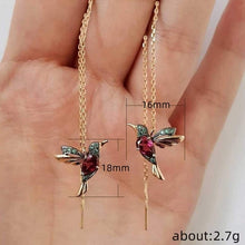 Load image into Gallery viewer, Gold-plated Hummingbird Crystal Drop Tassel Earrings - Pretty Fashionation
