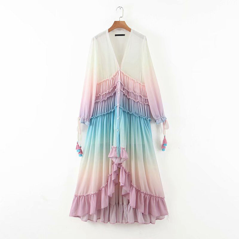 cotton candy maxi dress Gradient Cotton Candy Ruffle Chiffon Maxi Dress
