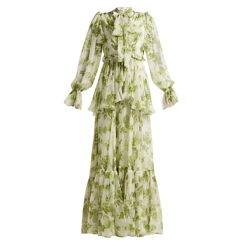 slim fit dress slacks Runway Designer Floral Old Moss Green Dress