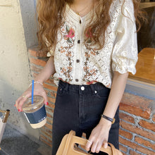 Load image into Gallery viewer, Embroidered Crochet Cardigan Top
