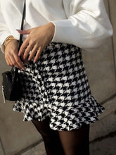 Load image into Gallery viewer, Vintage Houndstooth Print Hem Ruffles Skirt - Pretty Fashionation
