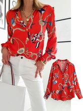 Load image into Gallery viewer, Vintage Chic Africa Safari Globetrotter Satin Blouse

