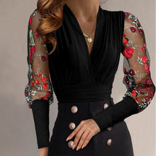 Load image into Gallery viewer, Embroidery Flower V Neck Lace Blouse
