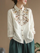 Load image into Gallery viewer, Boho Vietnamese Floral Embroidery Cotton Linen Shirt
