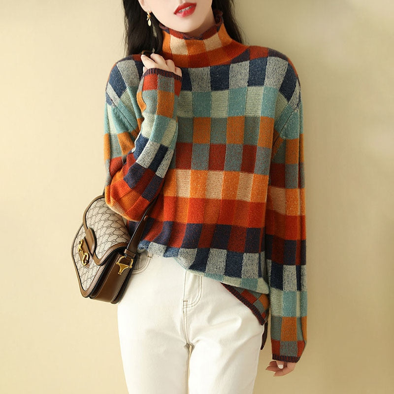 Stylish Colorblock Turtleneck Pullover
