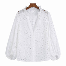 Load image into Gallery viewer, Embroidery Lace Hollow Out Lantern Sleeve Blouse Shirt
