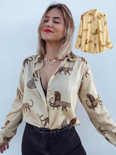 Load image into Gallery viewer, Vintage Chic Africa Safari Globetrotter Satin Blouse
