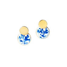 Load image into Gallery viewer, Vintage Blue &amp; White Porcelain Stud Earrings
