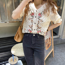 Load image into Gallery viewer, Embroidered Crochet Cardigan Top
