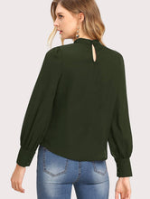Load image into Gallery viewer, Vintage Pleated Mock-Neck Chiffon Blouse
