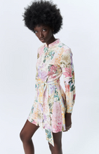 Load image into Gallery viewer, Stand Collar Patchwork Floral Bow Sashes Shirtdress - Pretty Fashionation
