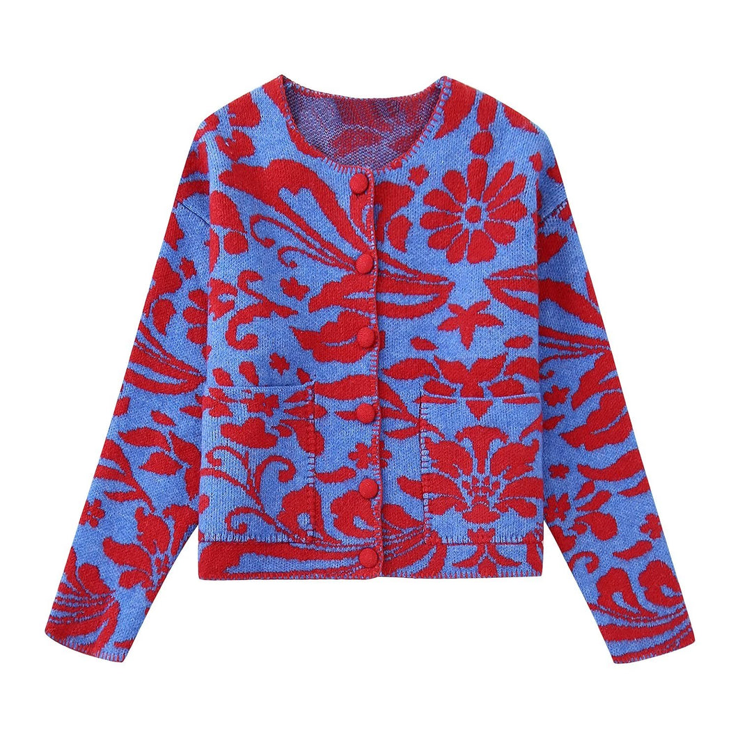 Vintage Flower Jacquard Sweater Cardigan