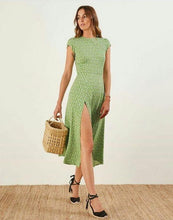 Load image into Gallery viewer, Vintage Boho Floral Green Slit Backless Midi Dress - Pretty Fashionation
