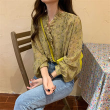 Load image into Gallery viewer, Vintage Sweet Floral Chiffon Ruffles Blouse - Pretty Fashionation
