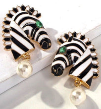 Load image into Gallery viewer, Designer Gold Pearl Zebra Statement Fine Drop Earrings - Pretty Fashionation
