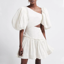 Load image into Gallery viewer, Designer Asymmetric Skew Collar Puff Sleeve Mini Dress - Pretty Fashionation
