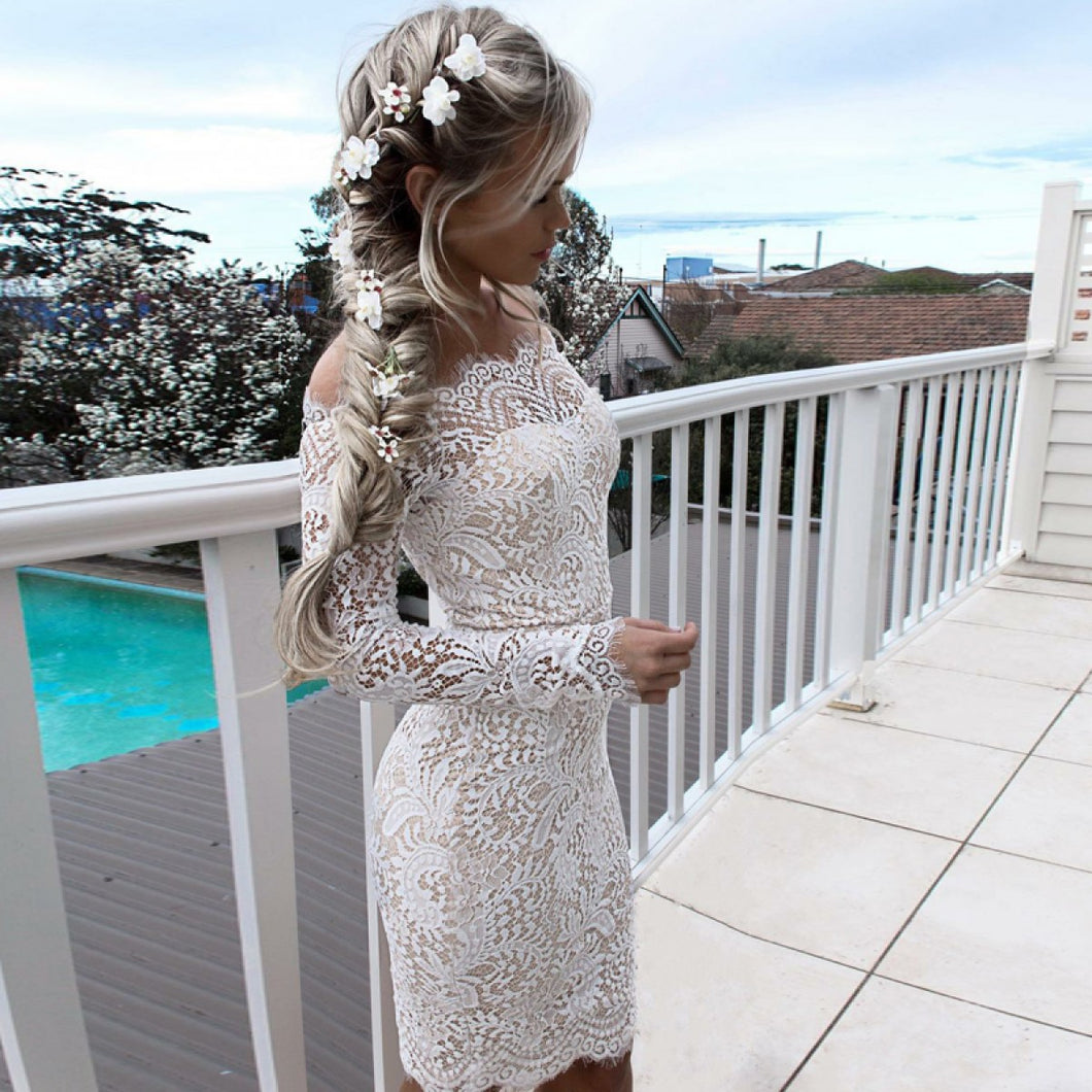 Elegant White Lace Off-the-Shoulder Dress
