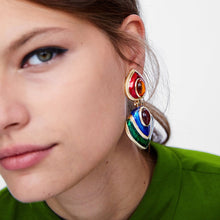Load image into Gallery viewer, Colorful Crystal Heart Clip Statement Earrings
