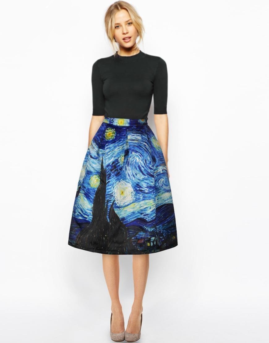 Vintage High Waist Van Gogh Starry Night Skirt - Pretty Fashionation