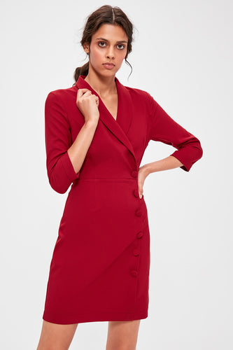 Chic Red Burgundy Collar Suit Dress - Pretty Fashionation