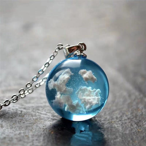 Blue Sky Cloud Moon Ball Pendant Necklace - Pretty Fashionation