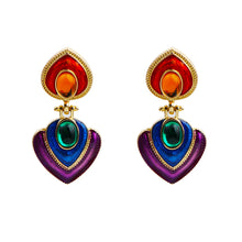 Load image into Gallery viewer, Colorful Crystal Heart Clip Statement Earrings
