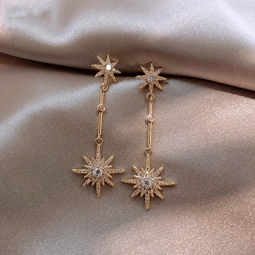 Celestial Holly Star Crystal Long Earrings - Pretty Fashionation