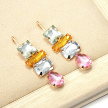Load image into Gallery viewer, Geometric Colorful Clear Crystals Rhinestone Long Drop Earrings - Pretty Fashionation
