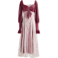 Load image into Gallery viewer, Vintage Lace Floral Velvet French Romantic Style Dress
