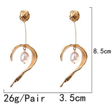 Load image into Gallery viewer, Designer Long Drop Gold Pearl Earrings - Pretty Fashionation
