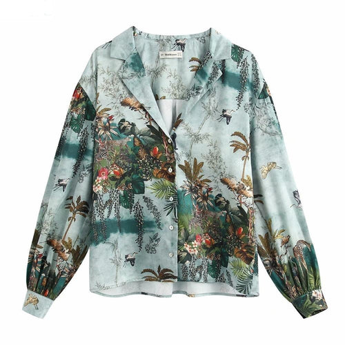 Vintage Ink Painting Animal Leaves Smock Blouse - Pretty Fashionation