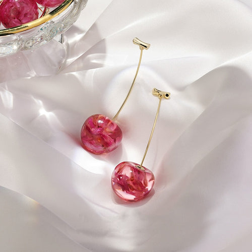 Gold Plated Sweet Sakura Cherry Dang Drop Earrings - Pretty Fashionation