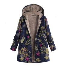 Load image into Gallery viewer, Vintage Fleece Loose Hooded Floral Parka Coat
