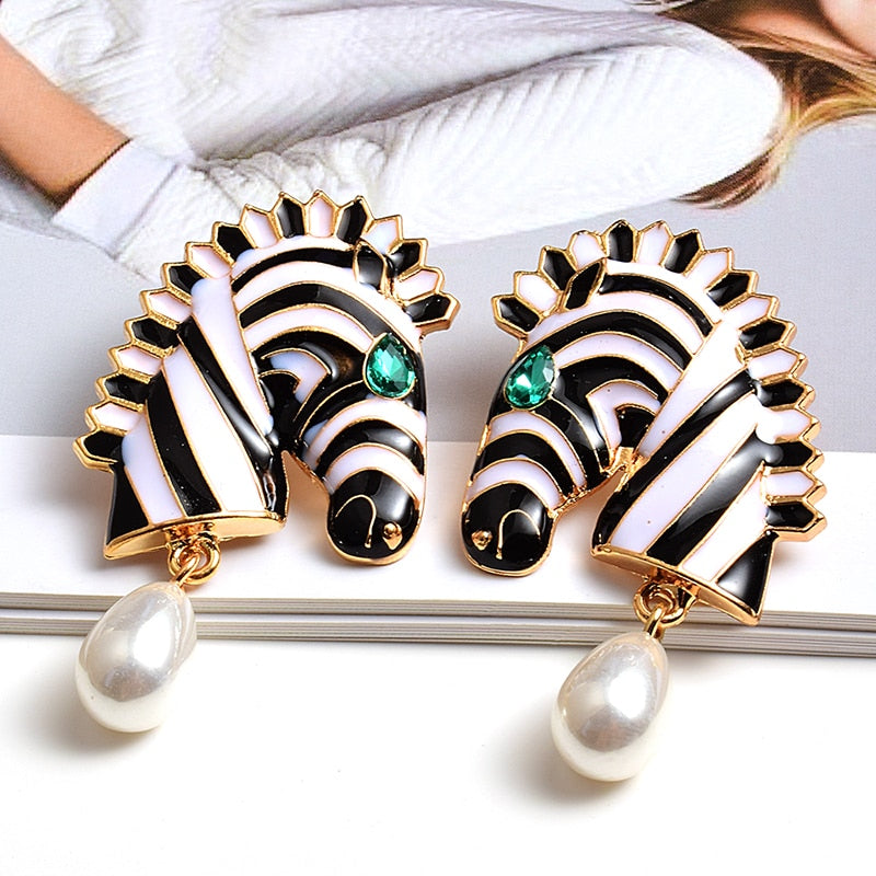 Designer Gold Pearl Zebra Statement Fine Drop Earrings - Pretty Fashionation