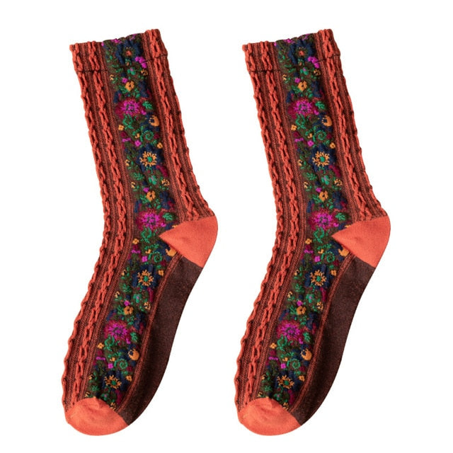 Embroidery Flower Country Socks
