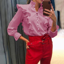 Load image into Gallery viewer, Oversize Long Flare Sleeve Ruffles Blouse Shirt - Pretty Fashionation
