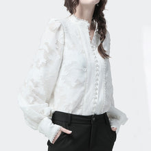 Load image into Gallery viewer, Vintage Pearl Lace Lantern Sleeves Blouse
