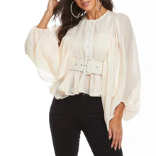 Load image into Gallery viewer, Elegant High Waist Loose Lantern Sashes Ruched Blouse - Pretty Fashionation
