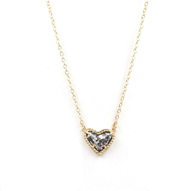 Glitter Abalone Stone Shaped Heart Necklace Pendant - Pretty Fashionation
