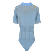 Load image into Gallery viewer, 90&#39;S Vintage Knitting Contrast Color Open Lapel Bodysuit - Pretty Fashionation
