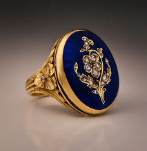 Load image into Gallery viewer, Vintage Gothic Renaissance Pearl Blue Enamel Ring
