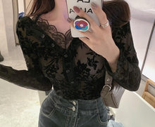 Load image into Gallery viewer, Black Transparent Lace Blouse - Pretty Fashionation
