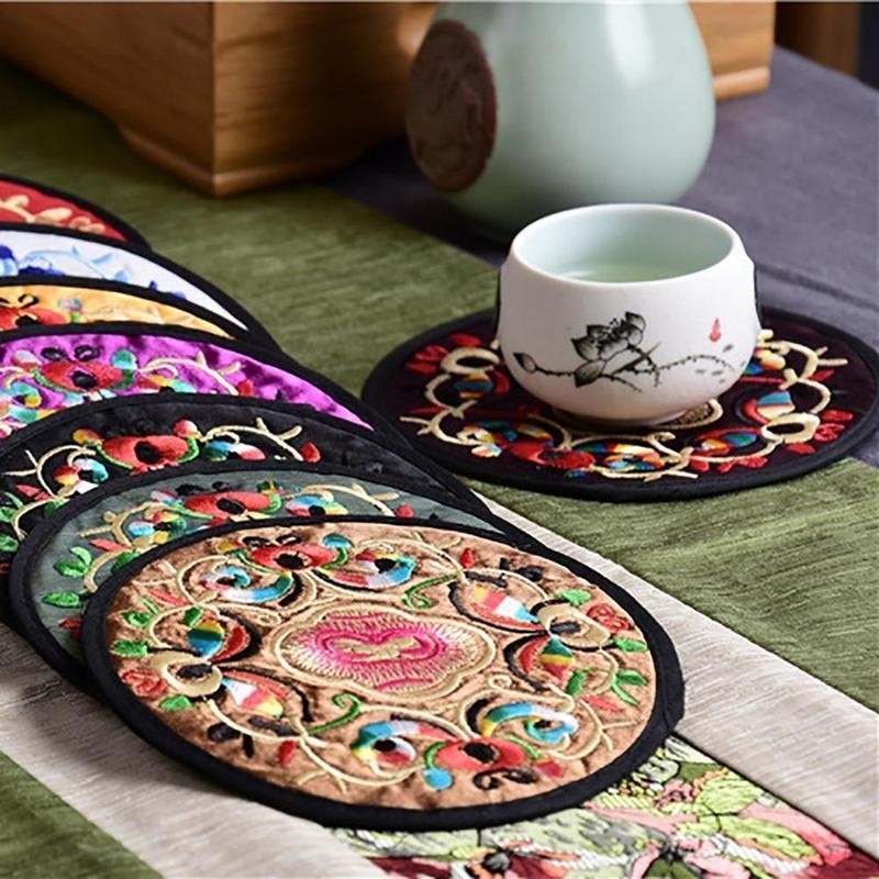 Traditional Chinese Style Embroidery 4Pcs Coasters