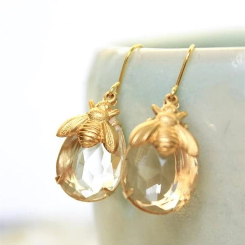 Crystal Clear Bumblebee Honey Drop Bee Earrings - Pretty Fashionation