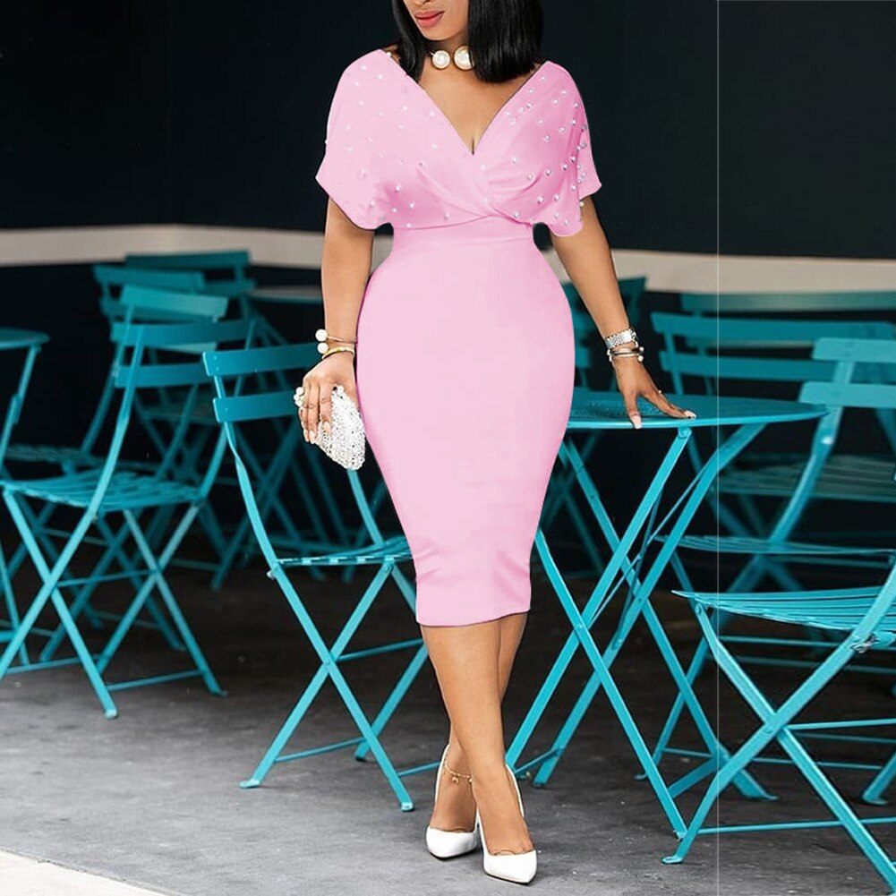 Cap-Sleeve Studded Bodycon Midi Dress – Pretty Fashionation