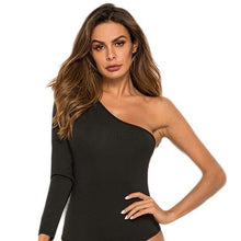 Load image into Gallery viewer, One Shoulder Bodycon Fitted Bodysuit - Pretty Fashionation
