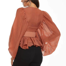 Load image into Gallery viewer, Elegant High Waist Loose Lantern Sashes Ruched Blouse - Pretty Fashionation
