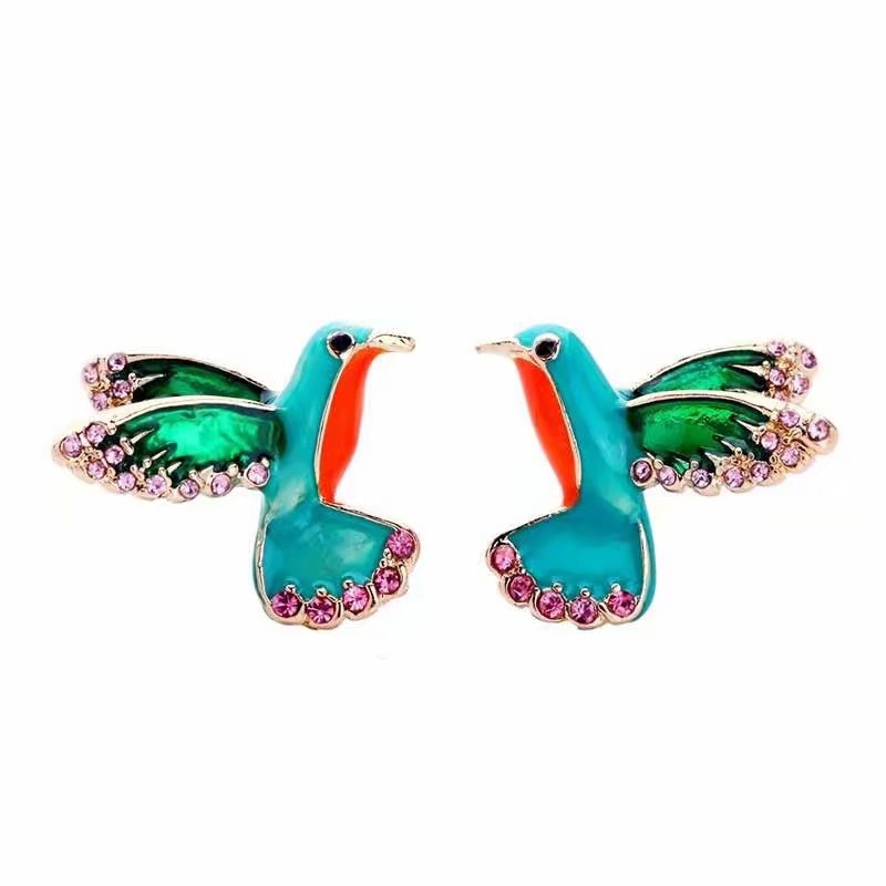 Colored Cz Crystal Hummingbirds Studs Earrings - Pretty Fashionation